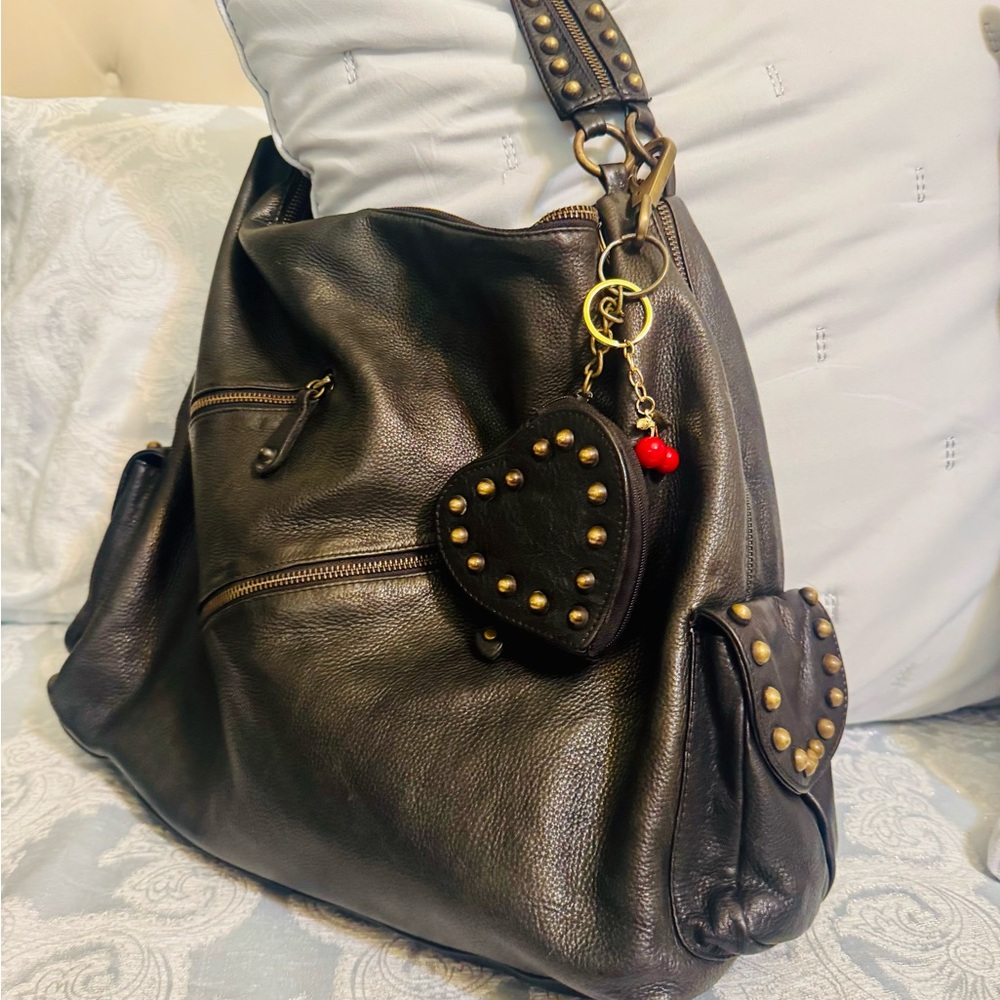 Betsey Johnson Black Hobo Bag All Leather Vintage - Picture 2 of 15